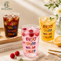 Gobelet en verre borosilicate personnalisé avec logo, 460 ml (15,5 oz), écologique, réutilisable, citation motivante : Tout ira bien