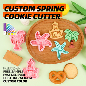 Moule à biscuits en plastique série Plage, motifs 3D dessin animé (noix de coco, étoile de mer, château de <span class=keywords><strong>sable</strong></span>), écologique, pour pâte à modeler DIY et fêtes - Product Image 2