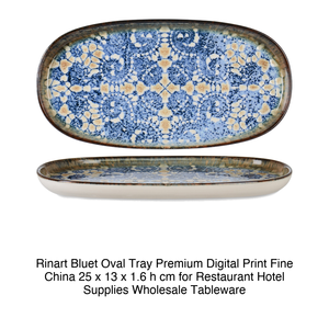 Plato de Servir Ovalado Bluet, 25 × 13 cm, Altura 1.6 cm, Porcelana Fina Premium, Impresión Digital Rinart - Product Image 2