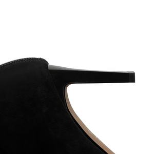 Bottines d'hiver en <span class=keywords><strong>daim</strong></span> <span class=keywords><strong>noir</strong></span> pour femmes avec nœud en strass élégant bout carré talon haut Zip confort OEM/ODM bottes de mode personnalisées - Product Image 4