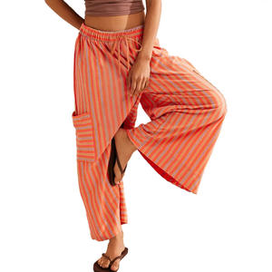 Pantalones de pierna recta a rayas de verano 2025, pantalones informales de playa de pierna ancha con cordón para mujer, superventas, transpirables - Product Image 1