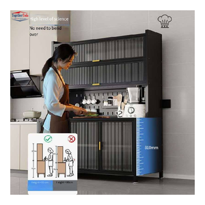 Meuble de rangement de cuisine moderne en métal de style européen, organisateur haut à portes à lattes avec panneau perforé pour essentiels de salon et salle à manger - Product Image 5