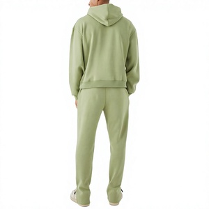 Ensemble survêtement homme vert olive, pull et pantalon amples en coton uni avec poches latérales - Product Image 2