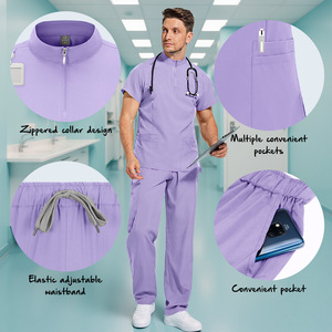 Male Hospital Uniform Split Set Moisture Wicking Quick Dry <b>Scrubs</b> For Men Multi Color Options - Product Image 4