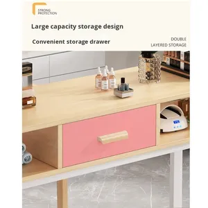 Station de manucure Morandi à double niveau, table à ongles en plastique et bois, ensemble de meubles de salon avec chaise - Product Image 3