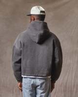 Sweat-shirts à capuche zippés en coton pour hommes, coupe courte, en molleton bouclette épais, délavé effet soleil, avec patchs brodés personnalisés, écologiques et de style oversize