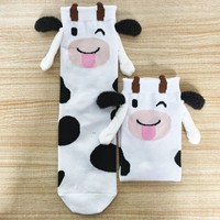 Nouvelles chaussettes d'automne respirantes en coton peigné doux, à motif de vache amusante, avec fermeture magnétique, mi-mollet, pour couple