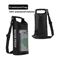 Nouveau sac étanche unisexe 2L pour sports de plein air et natation, sans fermeture, design diagonal, support de téléphone portable 2-en-1, en PVC