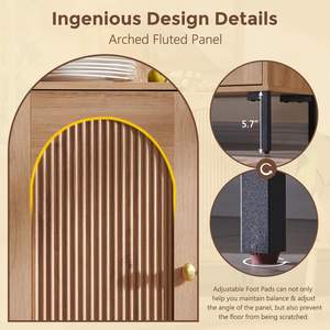 <span class=keywords><strong>Buffet</strong></span> moderne avec rangement, 61,75 po <span class=keywords><strong>de</strong></span> large, meuble <span class=keywords><strong>de</strong></span> rangement à arceaux cannelés avec étagères réglables, meuble <span class=keywords><strong>de</strong></span> bar à café en bois - Product Image 3