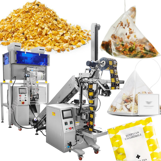 Automatic Granule Non-Woven Triangle Pyramids Tea Leaf Inner and Outer Sachet Filter Corn Tea Bag Packing Machine