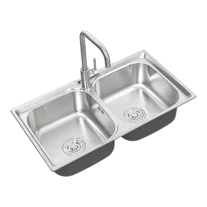 Large capacity stainless steel double disc easy to clean kitchen sink with faucet