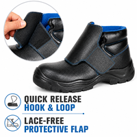 Bottes de sécurité de soudage mi-montantes antistatiques résistantes à la chaleur, avec embout en acier et protection anti-perforation, en cuir pleine fleur, pour usage industriel