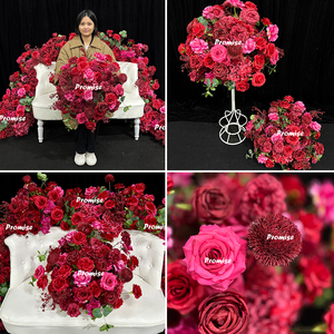 Decoración de promesa para salón de bodas Bola de flores artificiales de hortensia roja para Decoración de mesa de boda - Product Image 2