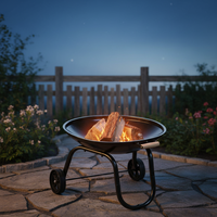 Brasero d'extérieur de 28 pouces à bois avec roues, chauffage de patio portable sur roulettes avec écran anti-étincelles pour jardin