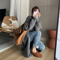 Lazy Wind kardigan model kustom wanita, mantel Sweater rajut berkancing sebaris kerah tinggi musim gugur dan musim dingin