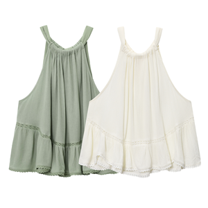 Débardeur Halter Décontracté Tissé Respirant Couleur Unie 2 Coloris pour Femme - Product Image 1