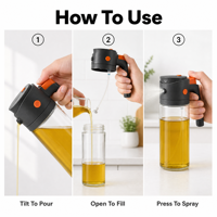 Bouteille en verre portable 2-en-1 de 550 ml pour cuisine, pulvérisateur d'huile à brume fine et vaporisateur d'huile d'olive avec bec verseur, à main