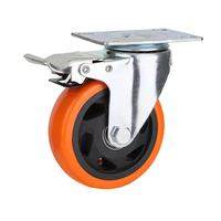 Moyennes roulettes orange pivotantes de 4 pouces pour usage mobilier Roues universelles en plastique PVC Roulettes rotatives à plaque galvanisée