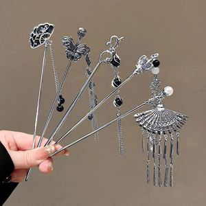 Elegante Horquilla para el Cabello de Mujer, Estilo Chino Vintage, con Borla de Mariposa en Plata Antigua, Joyería Metálica - Product Image 3
