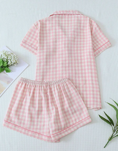 <span class=keywords><strong>Pigiama</strong></span> Corto a Quadretti Rosa per Ragazze, Abbigliamento da Casa di Alta Qualità, Morbido e Traspirante per l'Estate - Product Image 2