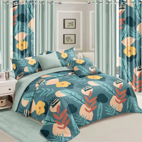 Parure de lit 6 pièces en microfibre imprimée 3D motif floral avec rideaux assortis, housse de couette douce, drap de lit, textile de chambre à coucher pour mariage