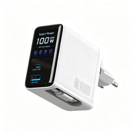 Chargeur GaN 100W PD, chargeur USB C rétractable avec écran intelligent et commande tactile, adaptateur mural PD100W avec charge ultra rapide