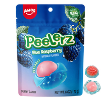 Permen Buah Unik Amos Peelerz Rasa Blue Raspberry Halal, Permen Gummy Bentuk Buah yang Dapat Dikupas