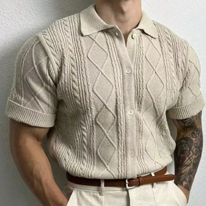 Maglia estiva maglia maglia maglia Quater Polo Pullover in cotone lavorato a maglia <span class=keywords><strong>Cardigan</strong></span> manica corta da uomo - Product Image 1