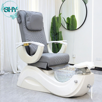 Fauteuil de pédicure et de manucure de luxe gris pour salon de beauté, sans plomberie, avec spa pour les pieds et fonction massage, avec cuve à jets