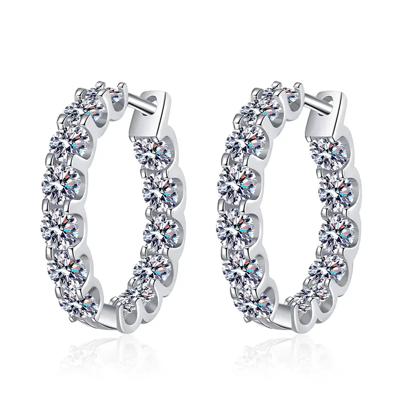 High quality 925 Sterling Silver Wholesale S925 Sterling Silver Moissanite Pave Huggie Hoops Earrings Fine Jewelry Earrings