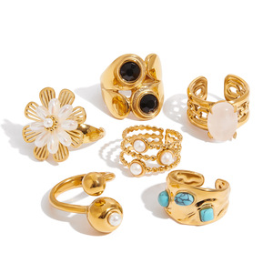 Bagues de mode à forme géométrique avec incrustation de pierres naturelles et sertissage pavé, bijoux unisexe, cadeau - Product Image 5