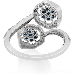 Anillo de compromiso floral Ornaatis de 1.00 quilates con diamantes azules y blancos de corte redondo en plata de ley, talla 7 - Product Image 3