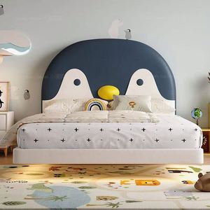 2025 cama flotante de pingüino para niños, diseño de dibujos animados, cama individual de madera maciza para niños, adolescentes, estilo minimalista moderno - Product Image 1