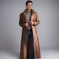Automne mâle dieu mode tempérament couleur unie Slim Fit PU cuir étendu Trench Coat pour hommes
