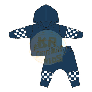 Ensembles de vêtements en tissu éponge de coton à carreaux multicolores pour garçons Ensembles de sweats à capuche décontractés pour garçons Ensembles de jogging Tenues Vêtements d'automne - Product Image 5