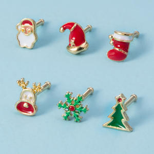 Bijou de piercing nasal pour enfants Hisera, en acier inoxydable 316, nez droit, thème Père Noël/Noël, bijoux de fête - Product Image 6