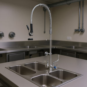 Grifo de Cocina Comercial de 47 Pulgadas de Altura, de Latón, Montado en la Pared, con Caño Giratorio, 2 Manijas, Estilo Industrial, para Uso en Fregadero Pre-Enjuague - Product Image 2