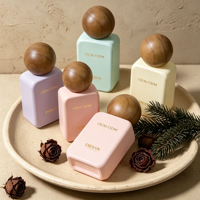 Flacon de parfum de luxe en verre ambré plat et rond, vaporisateur à fine brume avec bouchon en bois, capacité 30ml 50ml 100ml