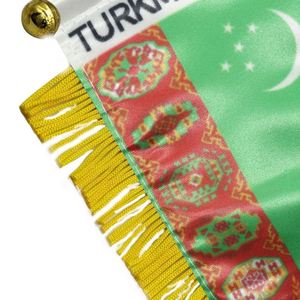 ธงซาตินตุรกีเมนิสถานแบบกำหนดเอง ธงติดรถยนต์ขนาดเล็ก พร้อมพู่สีเหลือง - Product Image 5