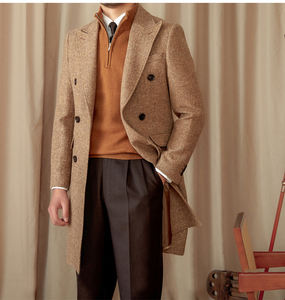 <span class=keywords><strong>Manteau</strong></span> Hivernal pour Hommes 97% <span class=keywords><strong>Laine</strong></span> 550g à Motifs Tachetés Marron Clair Mi-Long Chaud Double Boutonnage Qualité Supérieure Polyvalent - Product Image 3