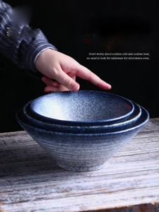 Японские керамические миски для лапши, 7/8/9 дюймов, винтажные, с полосками, для сервировки стола, новая посуда с подглазурной росписью - Product Image 5