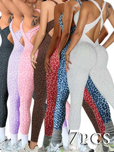 Monos enterizos de mujer sin espalda con cuello en V profundo, lisos, acampanados, ajustados, con diseño <span class=keywords><strong>cruzado</strong></span> y vendaje, para yoga, entrenamiento, fitness y gimnasio - Product Image 1