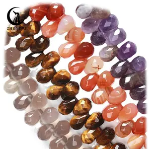 Zhe Ying faceted teardrop gemstone beads necklace pendant gemstone briolette beads faceted water drop agate tear drop stone bead