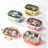 Boîte à lunch bento en acier inoxydable pour enfants, dessin animé, couvercle en plastique, 2 compartiments, sans BPA, pour les enfants d'âge scolaire