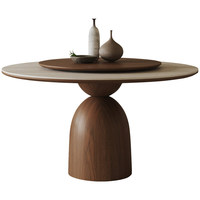 Ensemble table et chaises rondes en pierre style travertin DT-001, en bois massif couleur noyer, pour maison, balcon, bureau, réunion, petit espace de loisirs