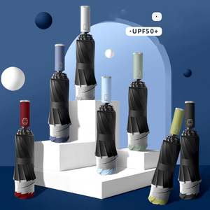 Parapluie entièrement automatique à poignée ouverte, LED, pliable en 3 sections, inversé, anti-UV, pluie, soleil, lampe torche, rayures réfléchissantes, parapluie lumineux - Product Image 2