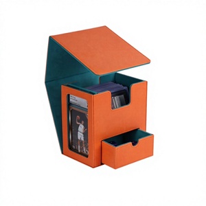 Boîte de rangement portable en cuir PU orange pour cartes à collectionner avec fenêtre transparente et tiroir - Product Image 1