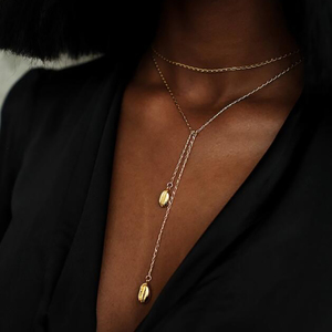 <span class=keywords><strong>Collier</strong></span> double couche Infiniment coquillage non terni Plaqué or 18 carats <span class=keywords><strong>Collier</strong></span> de plage d'été à long pompon en coquillage pour femmes - Product Image 4