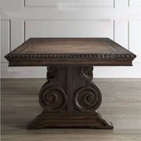 Ensemble de table à manger classique américaine en bois massif sculpté avec 6 chaises rembourrées en tissu