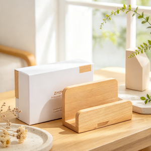 Soporte de Madera de Haya Personalizado para Teléfono con Acabado Pulido Antiarañazos, Soporte Multifuncional de Escritorio para Teléfonos Móviles y Tarjetas de Visita - Product Image 3